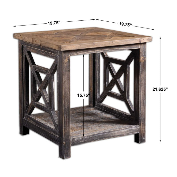 Spiro - Reclaimed Wood End Table - Light Brown & Dark Gray