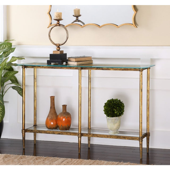 Elenio - Glass Console Table - Gold