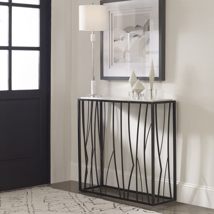 Reed - Travertine Console Table - Black & Light Brown