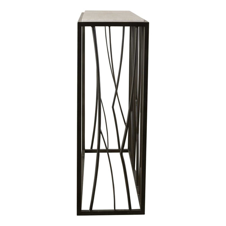 Reed - Travertine Console Table - Black & Light Brown