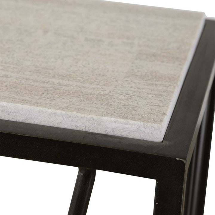 Reed - Travertine Console Table - Black & Light Brown