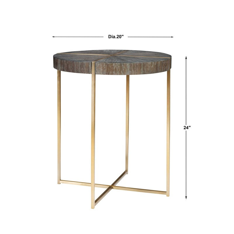 Taja - Round Accent Table - Dark Brown & Gold