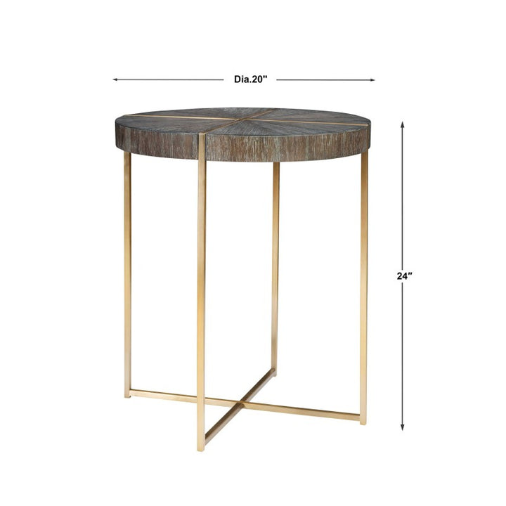 Taja - Round Accent Table - Dark Brown & Gold
