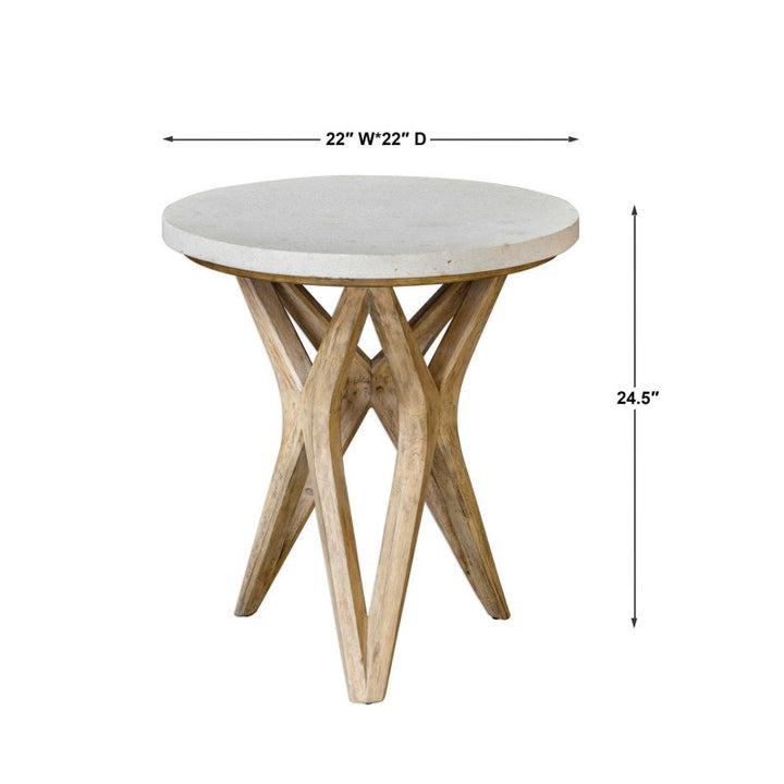 Marnie - Limestone Side Table - White & Light Brown