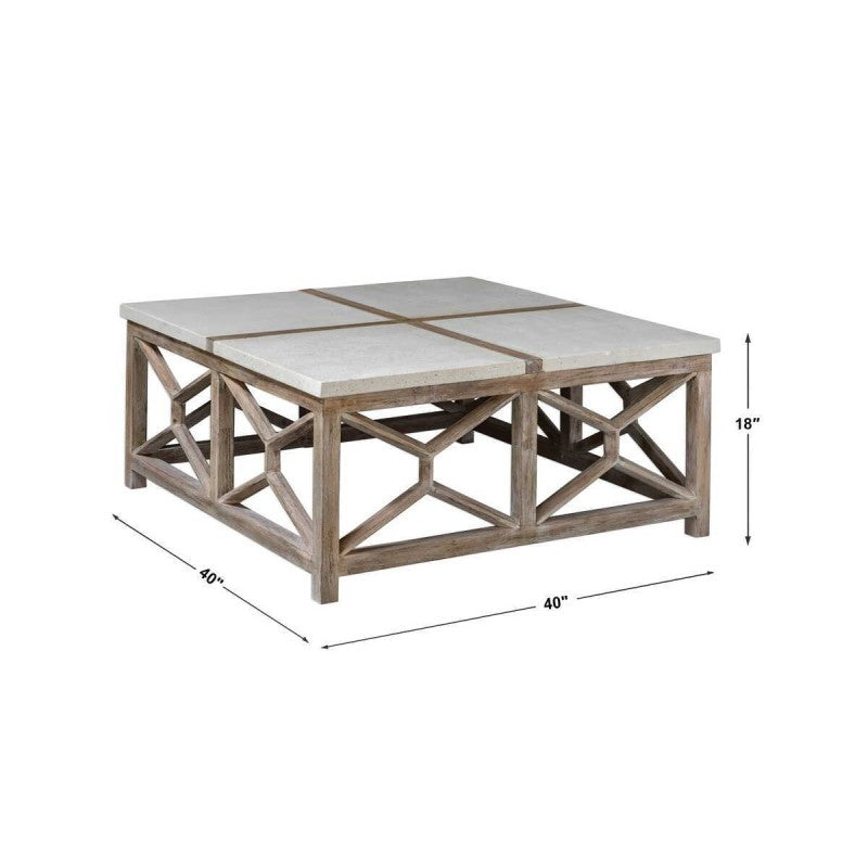 Catali - Stone Coffee Table - White & Light Brown