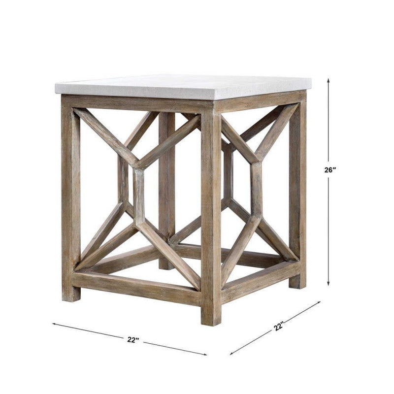 Catali - Stone End Table - White & Light Brown