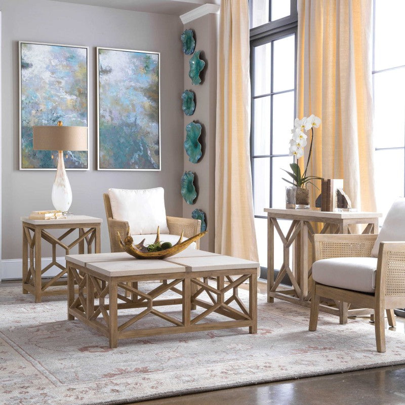 Catali - Stone End Table - White & Light Brown