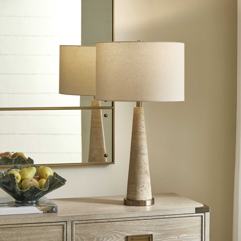 Perkins - Travertine Table Lamp - Brown