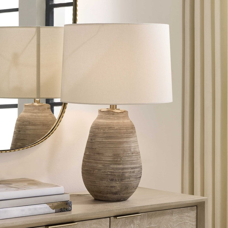 Tonachio - Etched Urn Table Lamp - Brown