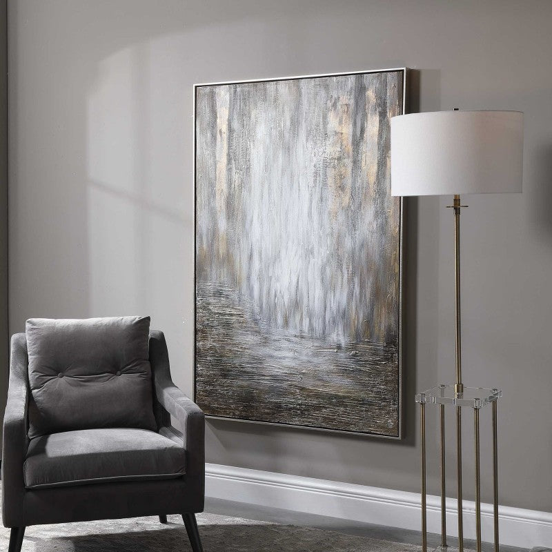Desert Rain - Hand Painted Abstract Art - Pearl Silver