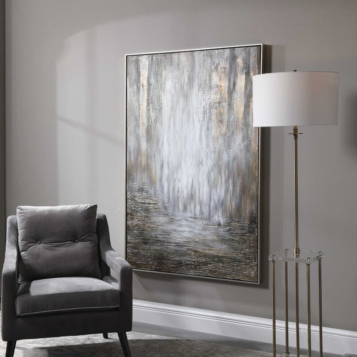 Desert Rain - Hand Painted Abstract Art - Pearl Silver