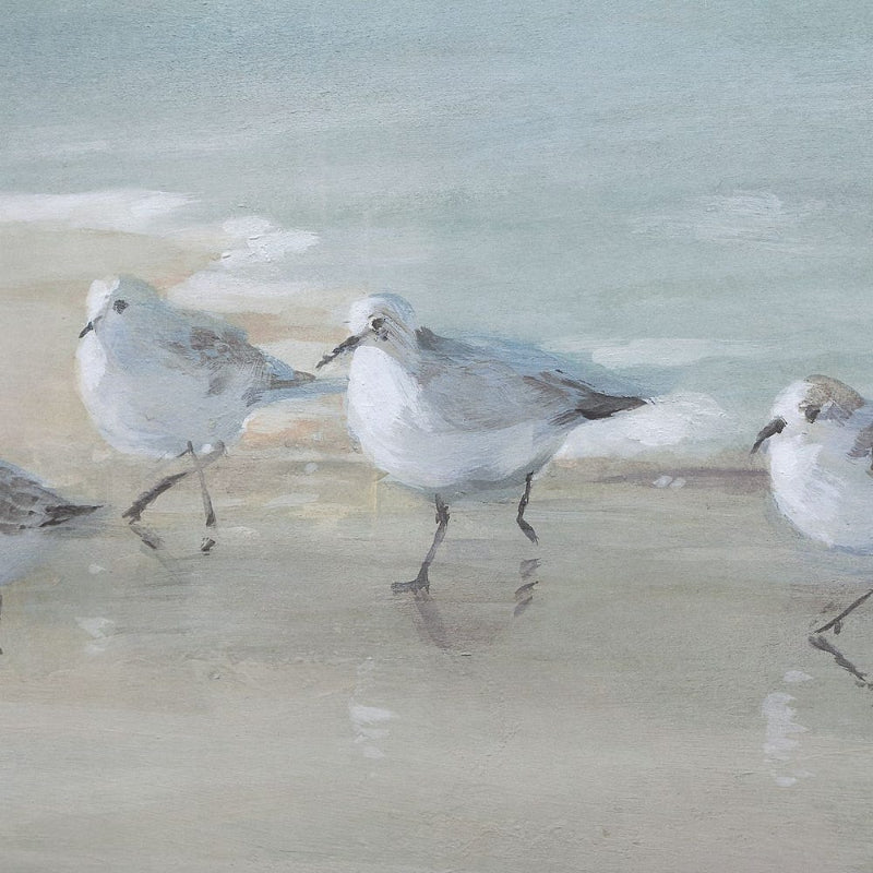Tranquil Shorebirds On The Sand - Framed Print - Light Gray
