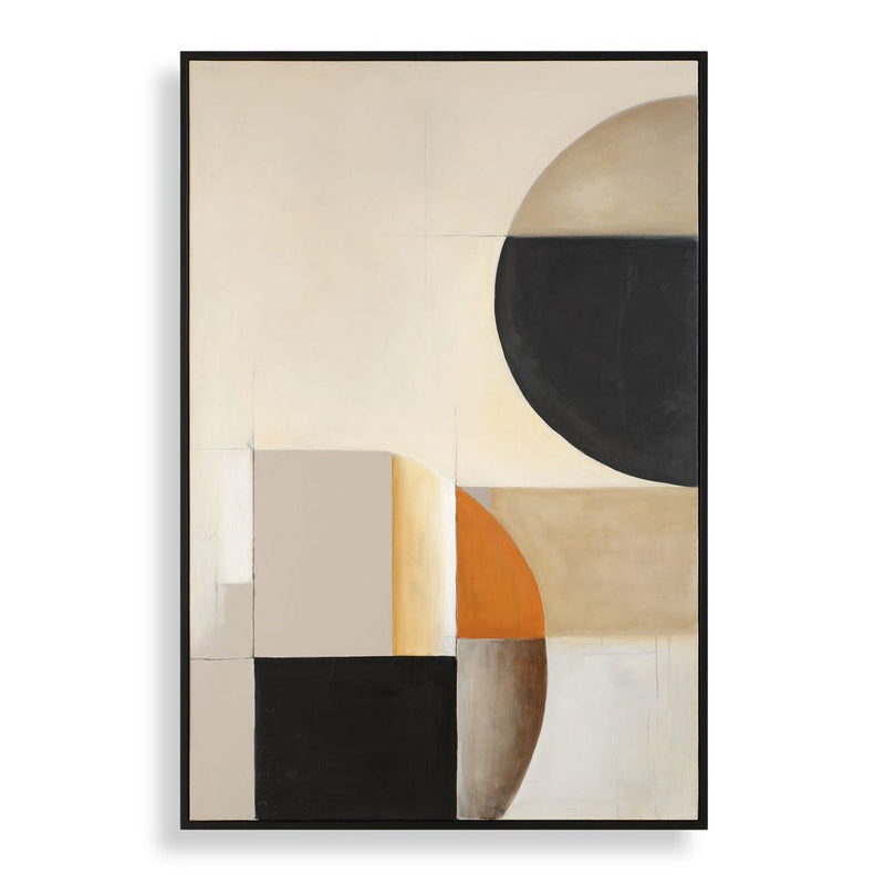 Abstract art print with geometric shapes on a beige background