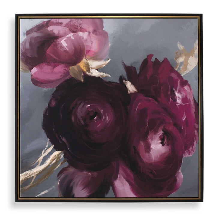 Plum Ranculus - Framed Floral Art - Black / Gold / Gray / Green / Pink / Purple / Red / White / Yellow