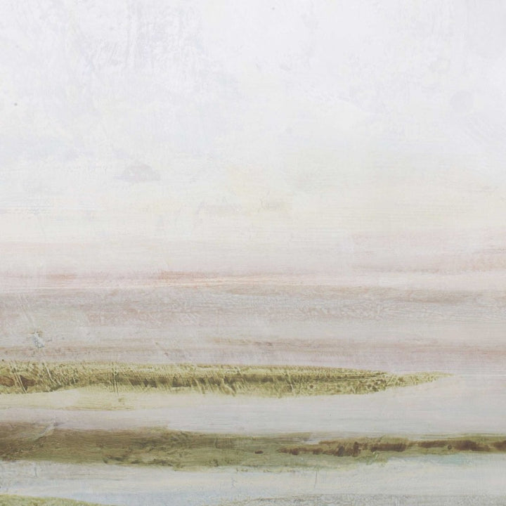 Hazy Lake - Framed Landscape Art - Gold / Gray / Green / Light Blue