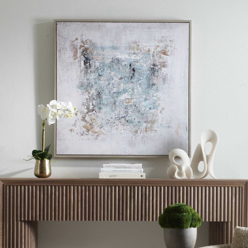Find Me Here - Abstract Framed Canvas Art - Black / Blue / Brown / Gray / White