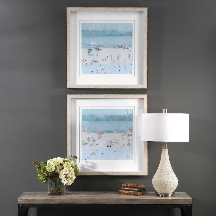 Sea Glass Sandbar - Framed Prints (Set of 2) - Light Blue