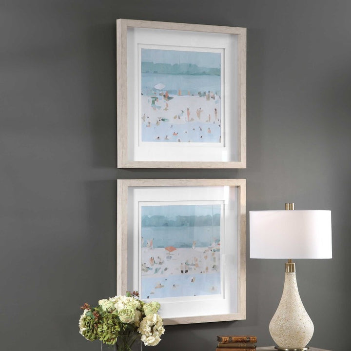 Sea Glass Sandbar - Framed Prints (Set of 2) - Light Blue