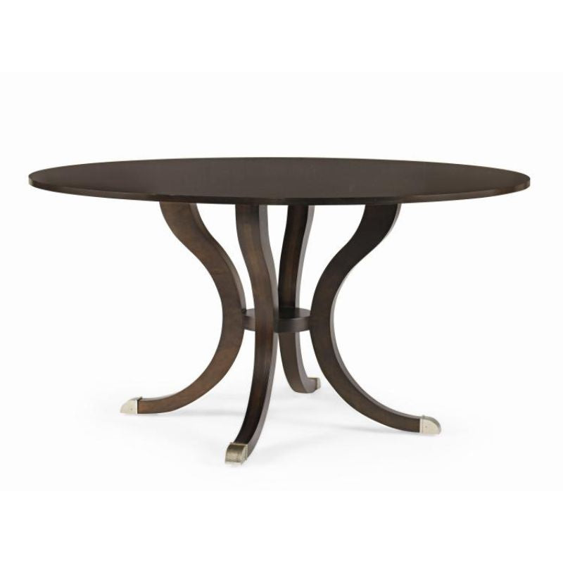 Dark wood round dining table on white background