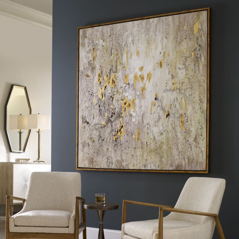Golden Raindrops - Modern Abstract Art - Beige