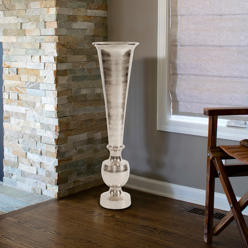 Oversized Flared Silver Aluminum Vase