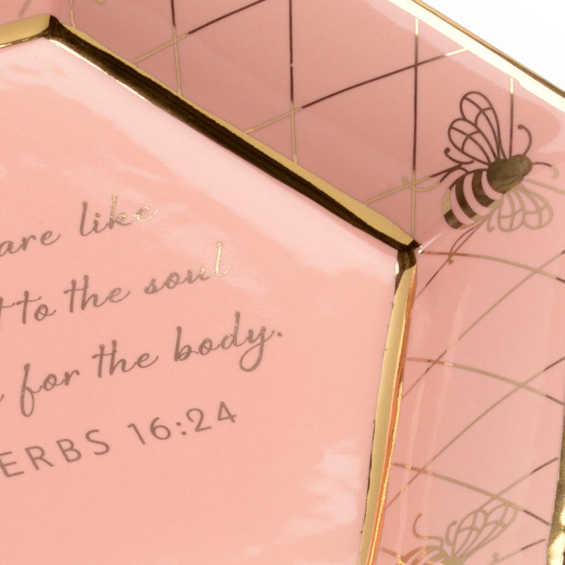 Honeycomb Bee Verse Plate - Coral