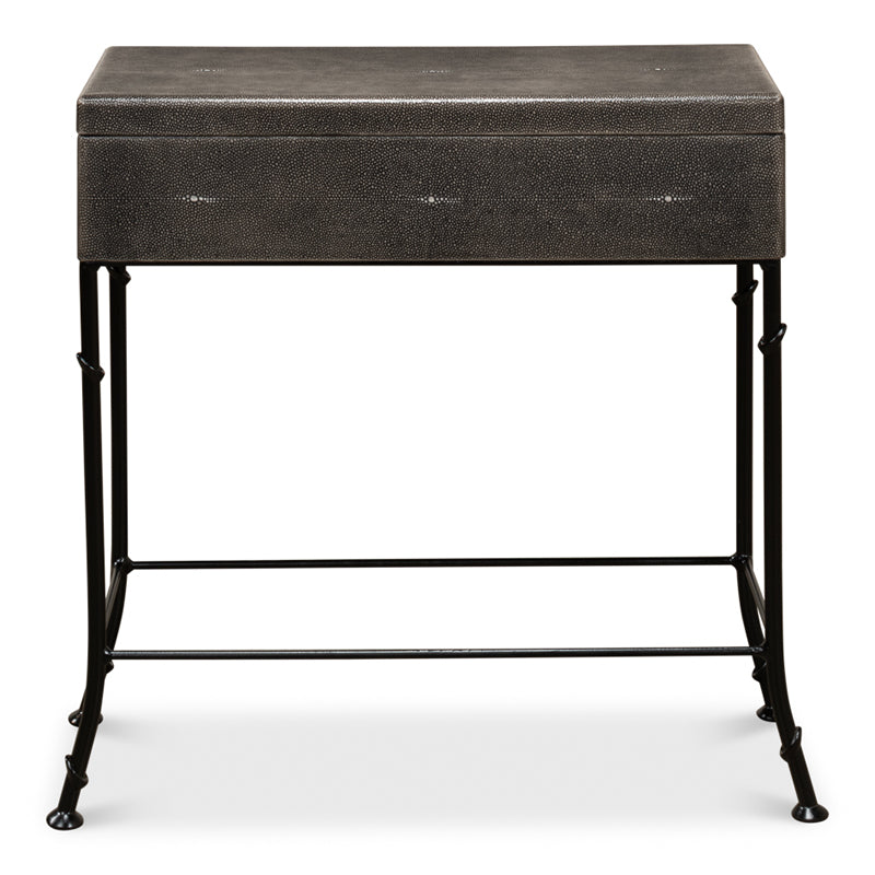 Grey Leather Shagreen Box On Stand