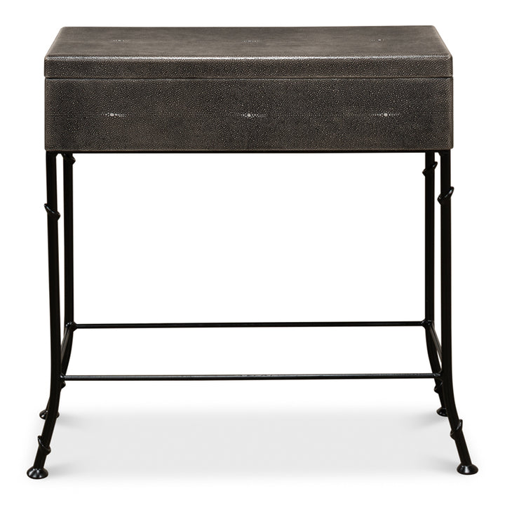 Grey Leather Shagreen Box On Stand