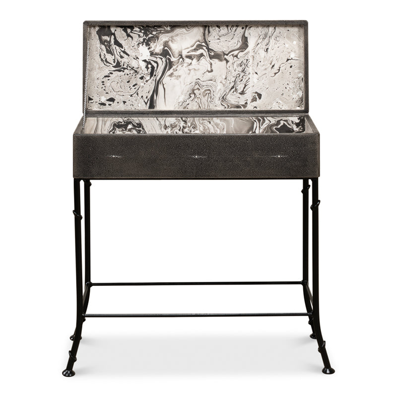 Grey Leather Shagreen Box On Stand