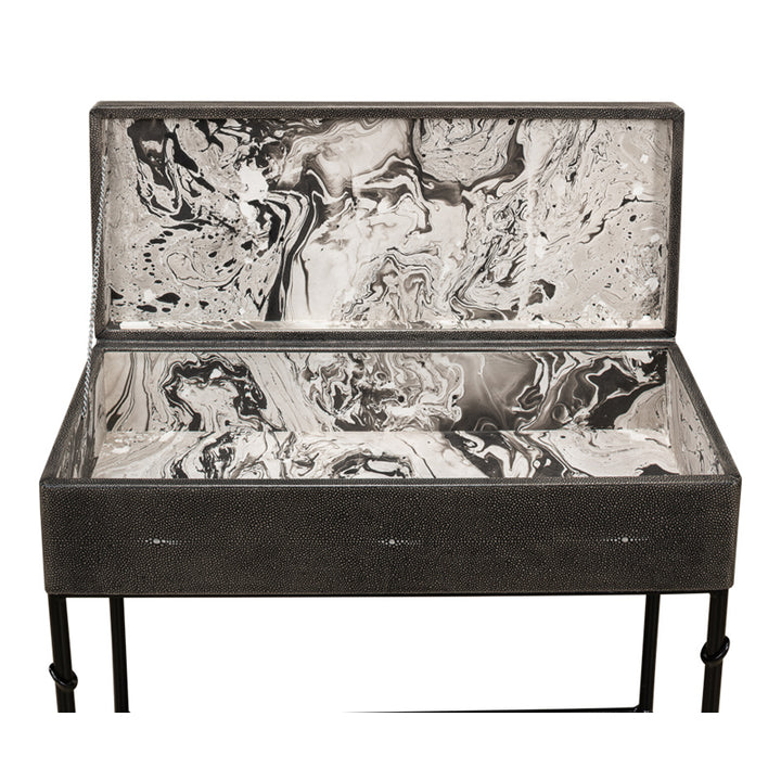 Grey Leather Shagreen Box On Stand