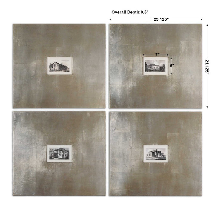 Historical Buildings - Framed Art (Set of 4) - Pearl Silver