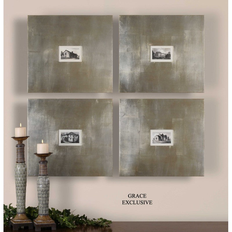 Historical Buildings - Framed Art (Set of 4) - Pearl Silver