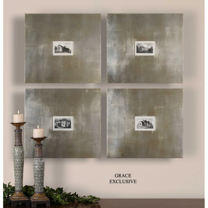 Historical Buildings - Framed Art (Set of 4) - Pearl Silver