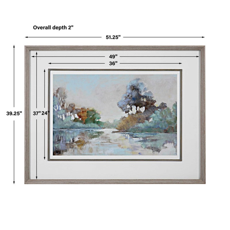 Morning Lake - Watercolor Framed Print - Blue