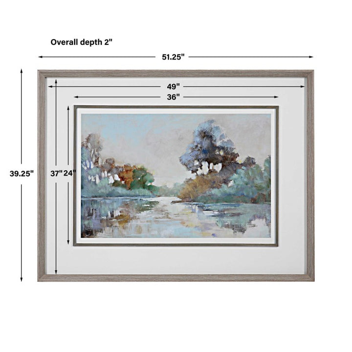 Morning Lake - Watercolor Framed Print - Blue