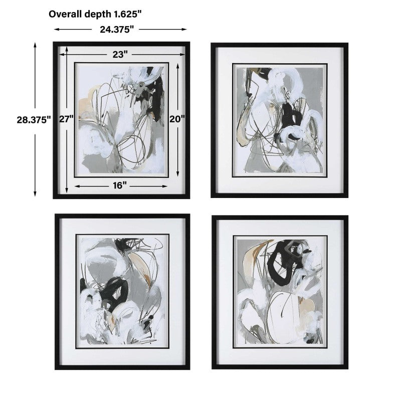Tangled Threads - Abstract Framed Prints (Set of 4) - Pearl Silver