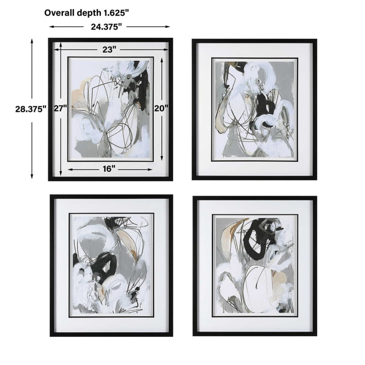 Tangled Threads - Abstract Framed Prints (Set of 4) - Pearl Silver