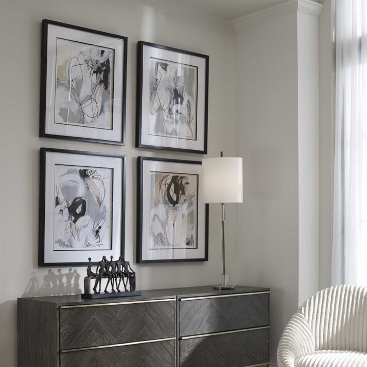 Tangled Threads - Abstract Framed Prints (Set of 4) - Pearl Silver