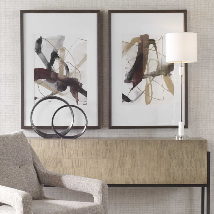 Burgundy Interjection - Abstract Prints (Set of 2) - Dark Brown