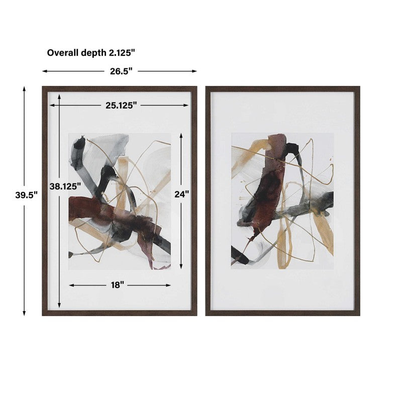 Burgundy Interjection - Abstract Prints (Set of 2) - Dark Brown