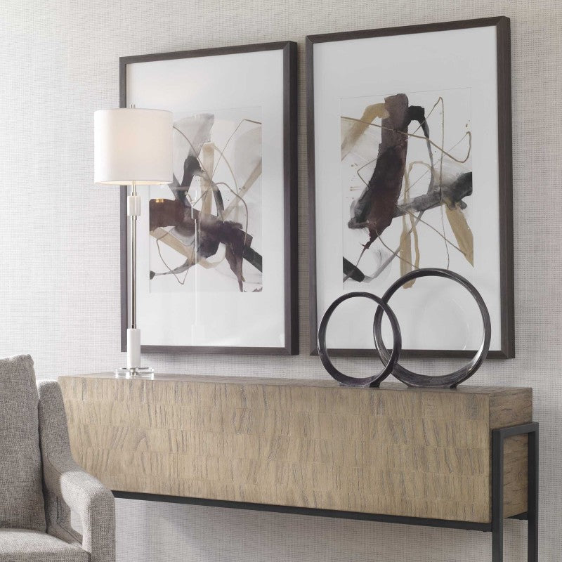 Burgundy Interjection - Abstract Prints (Set of 2) - Dark Brown