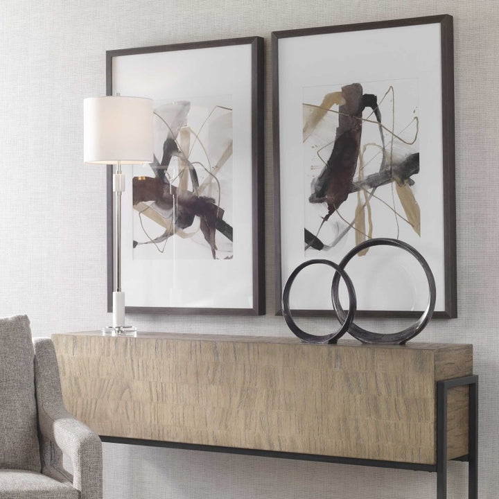 Burgundy Interjection - Abstract Prints (Set of 2) - Dark Brown
