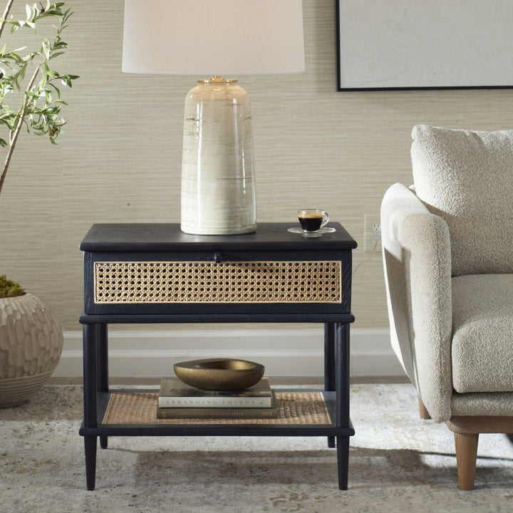 Coast - Rattan Side Table - Black / Woodtone