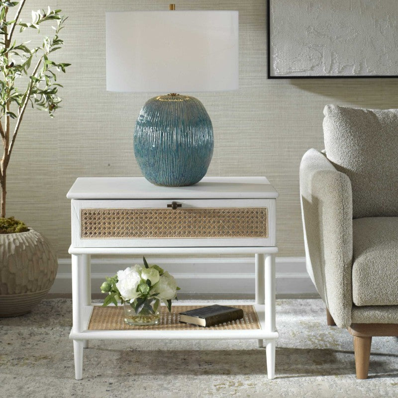 Coast - Rattan Side Table - White / Woodtone