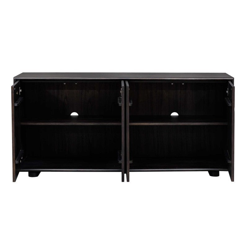 Stevenson - Chiseled 4 Door Cabinet - Black / Brown / Woodtone
