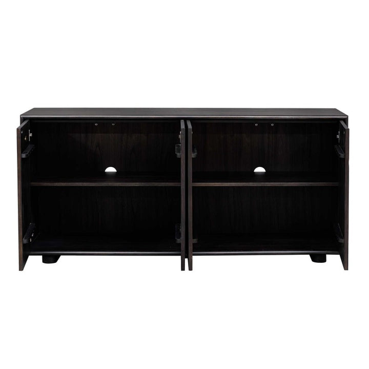 Stevenson - Chiseled 4 Door Cabinet - Black / Brown / Woodtone