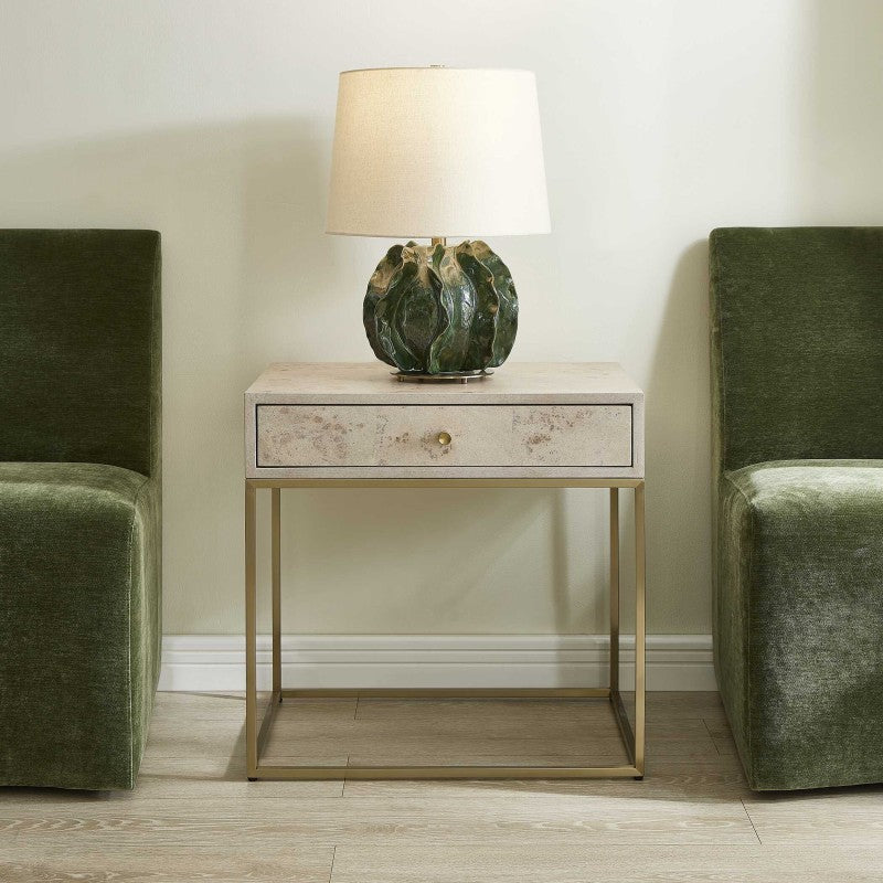 Pembrook - Side Table - Light Washed / Brass