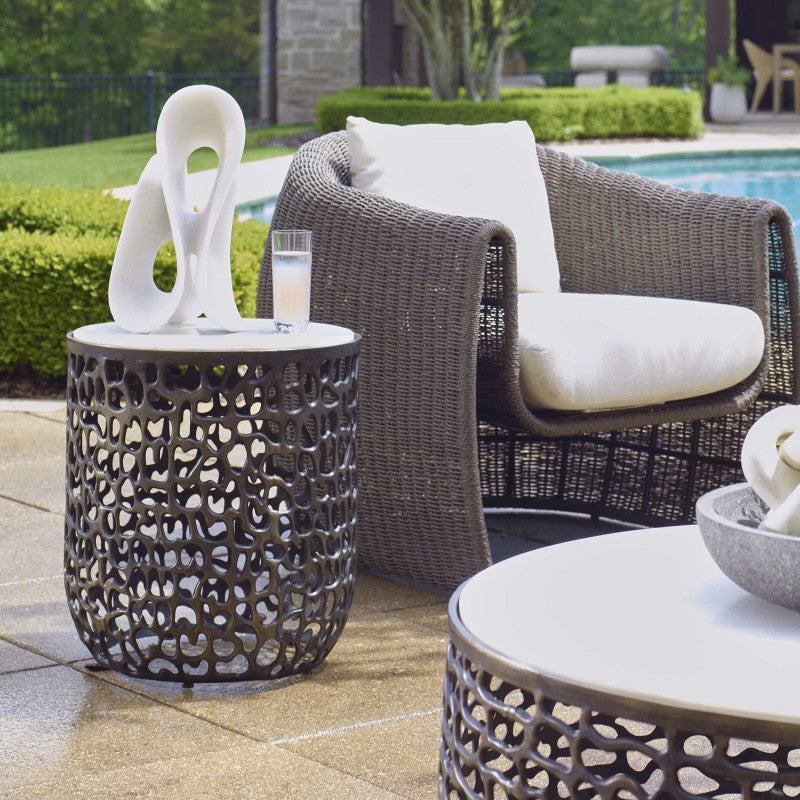 Sabena - Marble Outdoor Side Table - Black / White