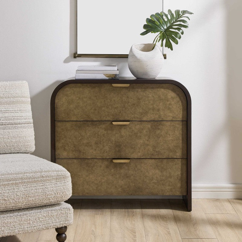 Byrams - 3 Drawer Oak Chest - Brown / Gold / Woodtone
