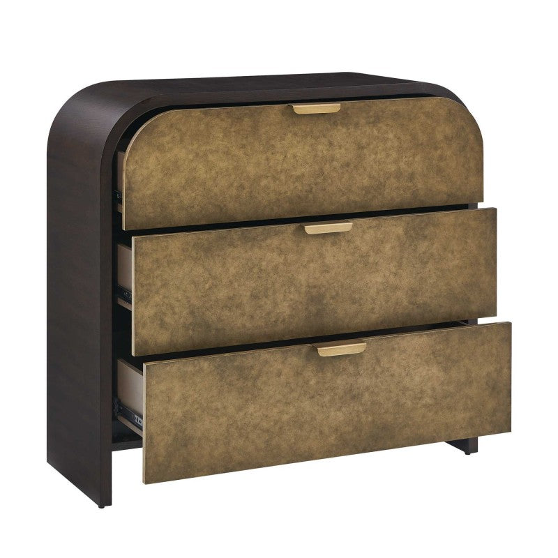 Byrams - 3 Drawer Oak Chest - Brown / Gold / Woodtone